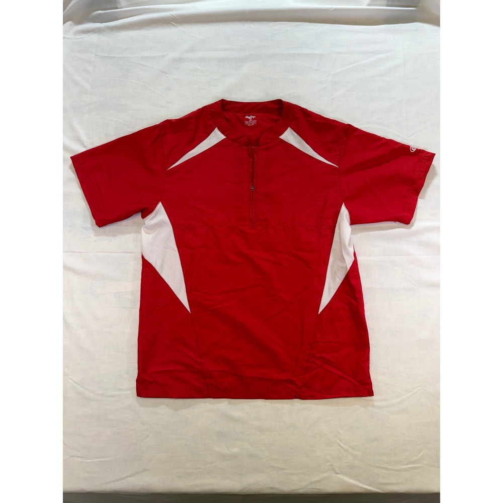 Rawlings Mens Red White Quarter Zip Short Sleeve Baseball Windshirt‎ Jacket SZ M